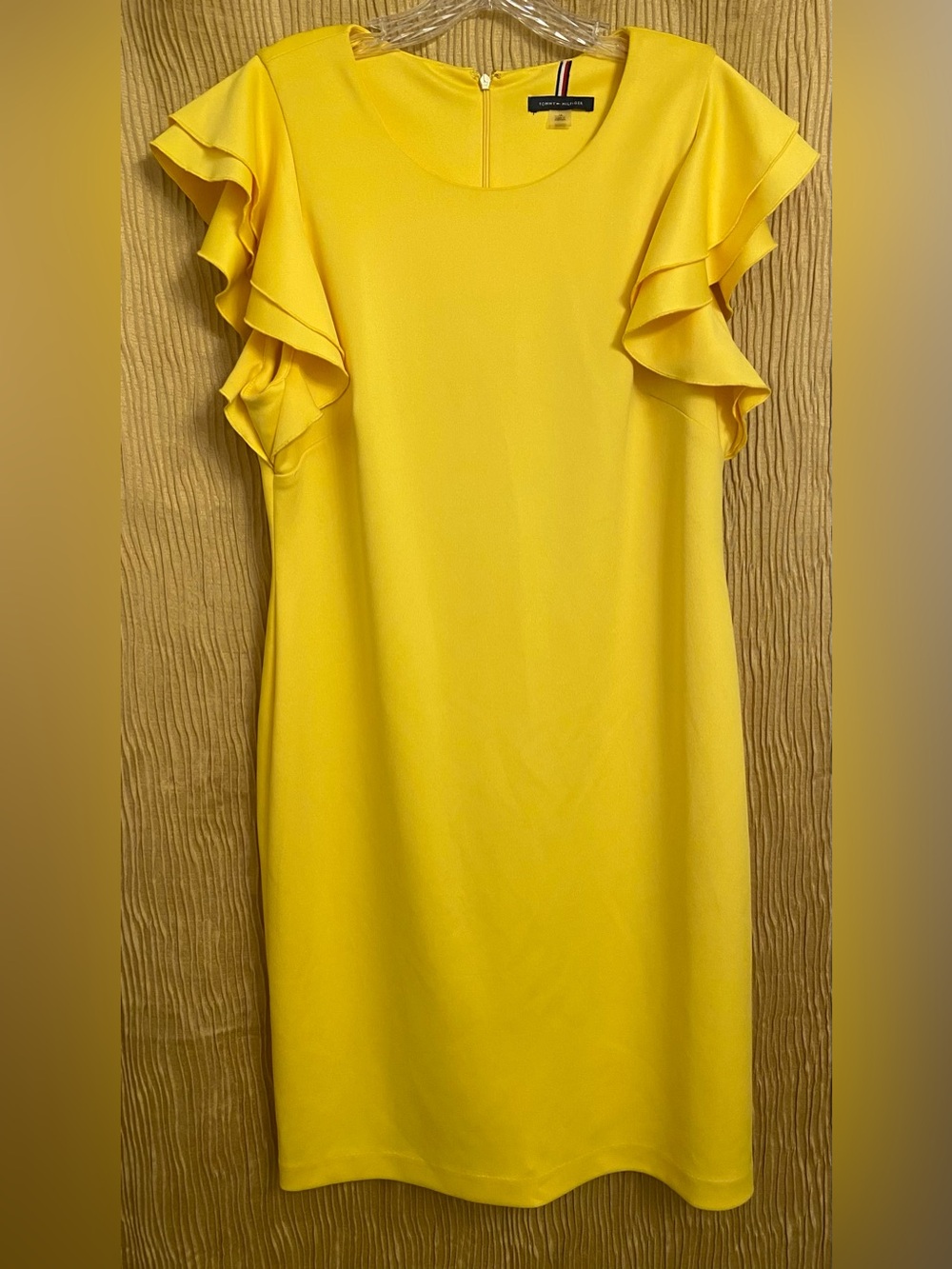 Tommy Hilfiger Bright Yellow Midi Dress with Ruffle Sleeves